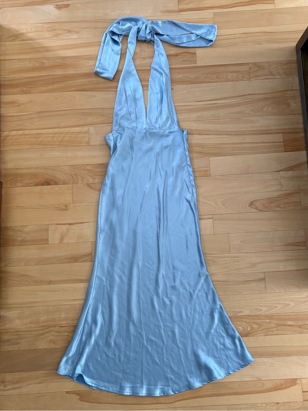 Light Blue Satin Halter Slip Dress